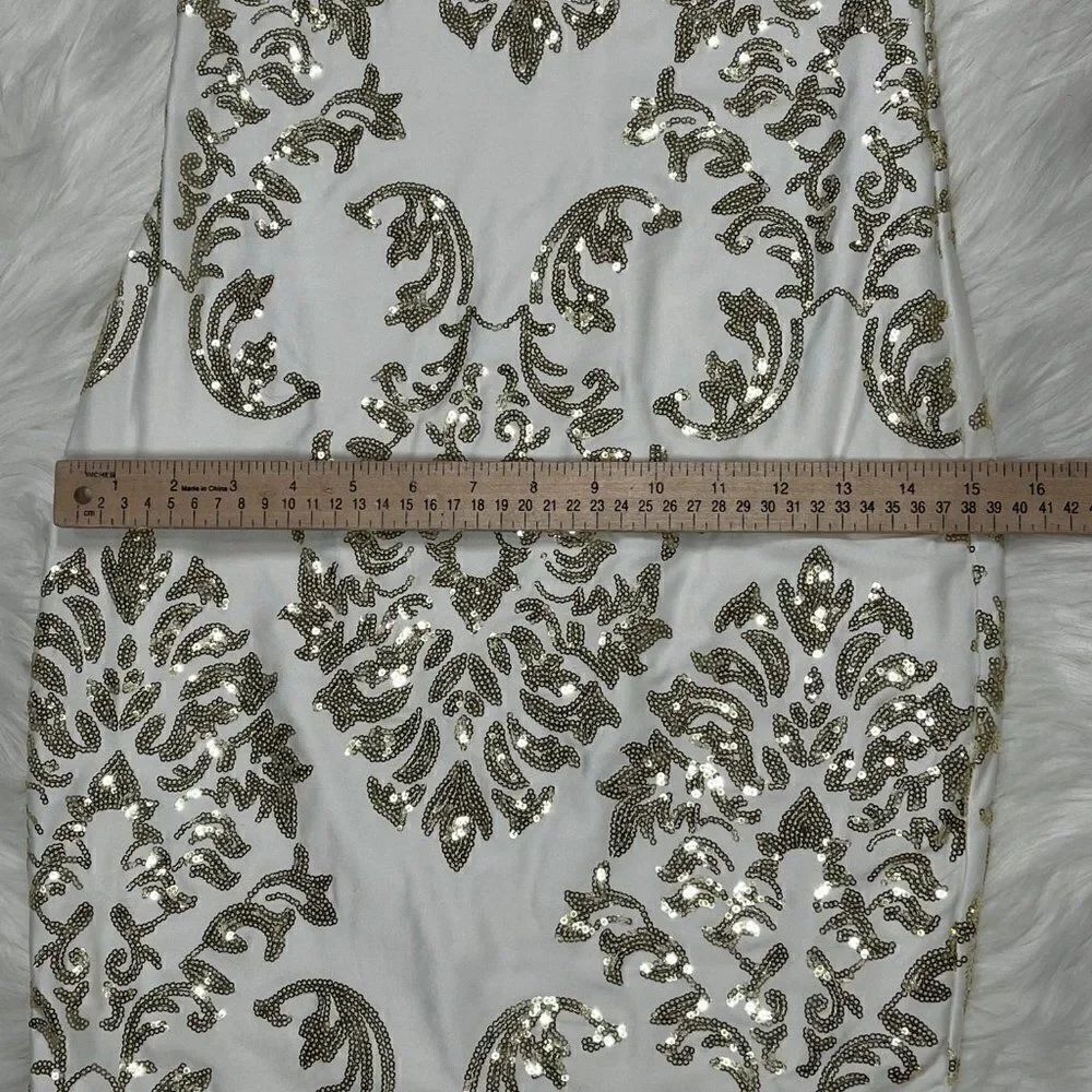 B Darlin Bodycon Dress with Sequins Gold Ivory - Picture 11 of 16
